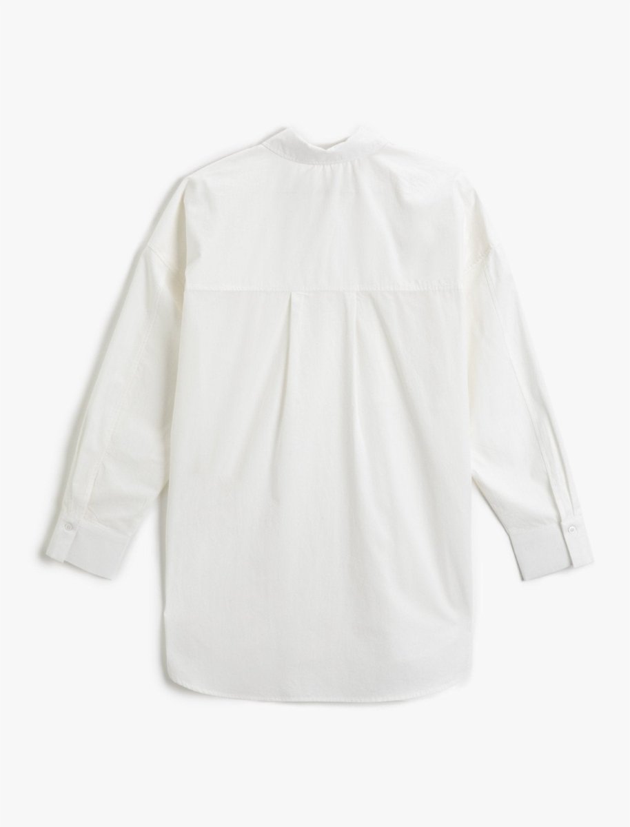 Front Detail Buton-Up Poplin Shirt in White - Usolo Outfitters-KOTON