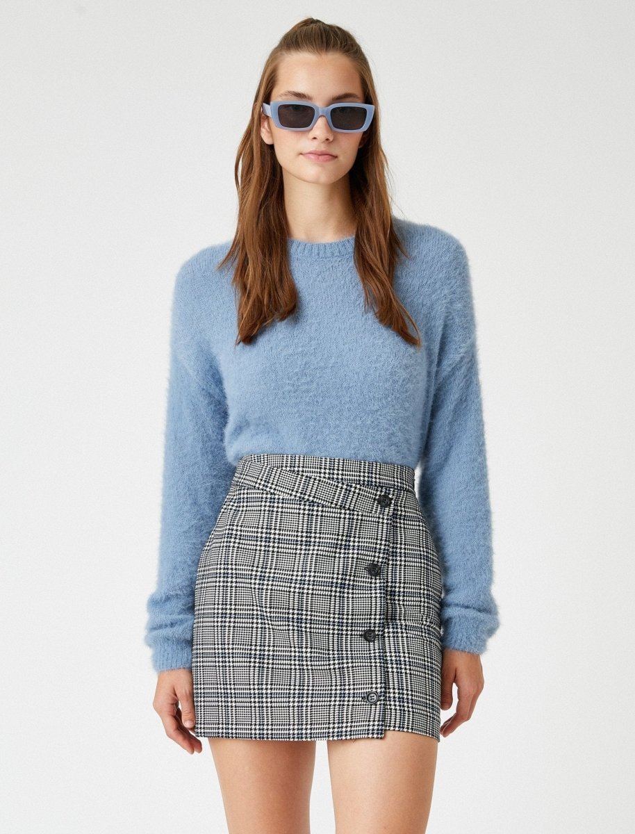 Fuzzy Crew Neck Sweater in Blue - Usolo Outfitters-KOTON