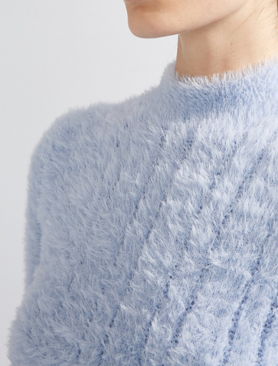 Fuzzy Crew Neck Sweater in Light Blue - Usolo Outfitters-KOTON