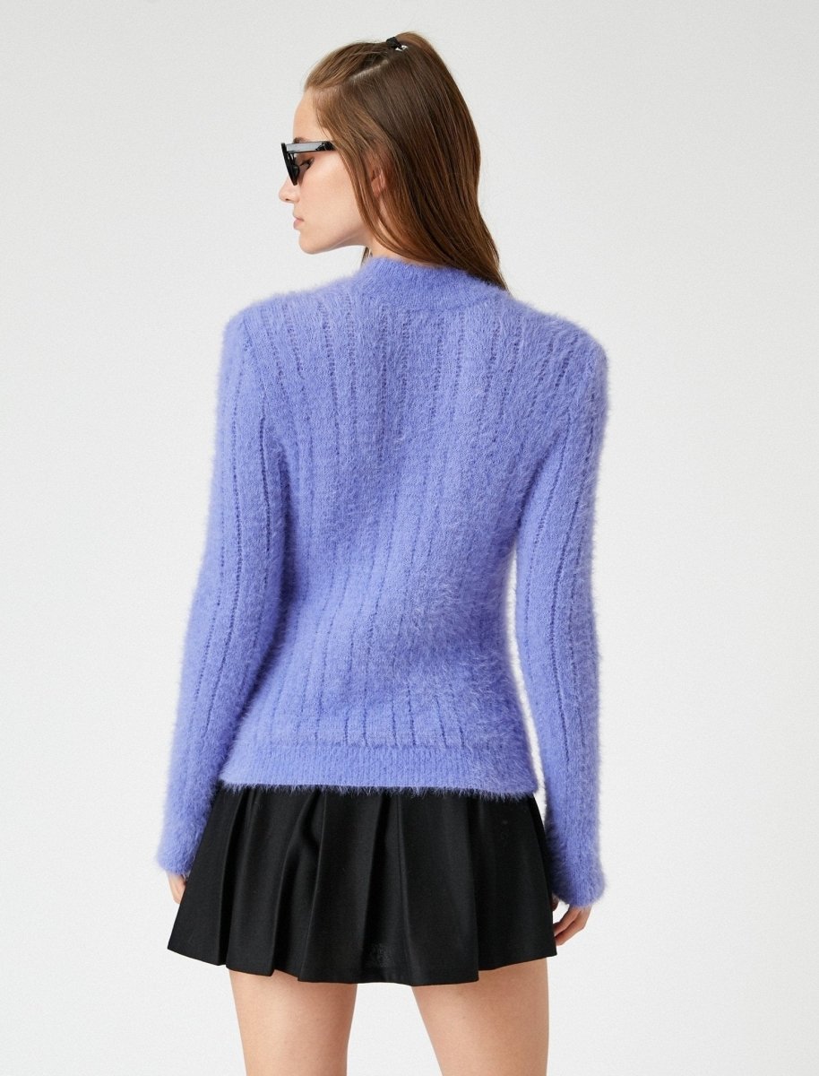 Fuzzy Crew Neck Sweater in Purple - Usolo Outfitters-KOTON
