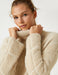Fuzzy Mock Neck Plaid Sweater in Beige - Usolo Outfitters-KOTON