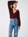 Fuzzy V Neck Sweater in Merlot - Usolo Outfitters-KOTON