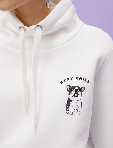 Graphic Funnel Neck Sweatshirt in White - Usolo Outfitters-KOTON