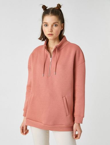 Half-Zip Funnel Neck Sweatshirt in Rose - Usolo Outfitters-KOTON