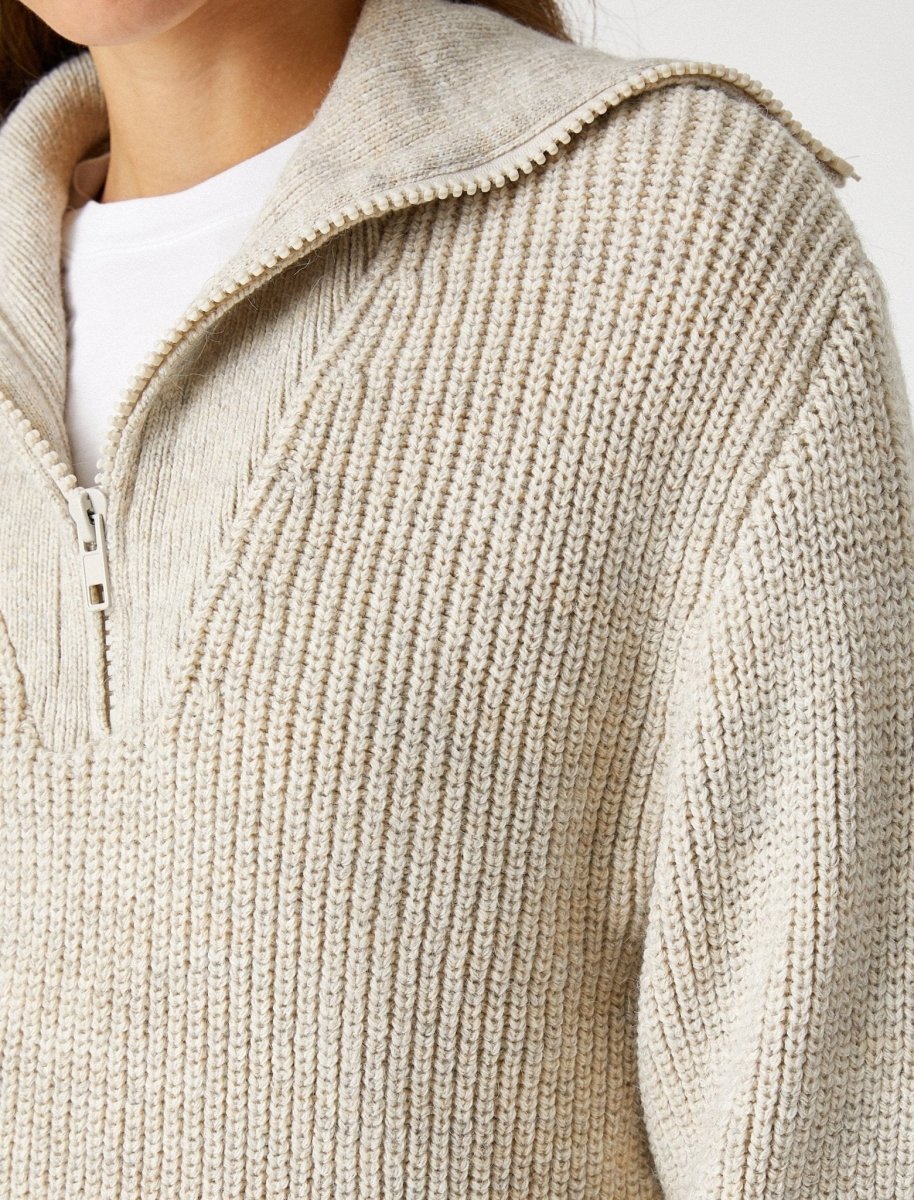 Halfzip Collar Sweater in Cream - Usolo Outfitters-KOTON