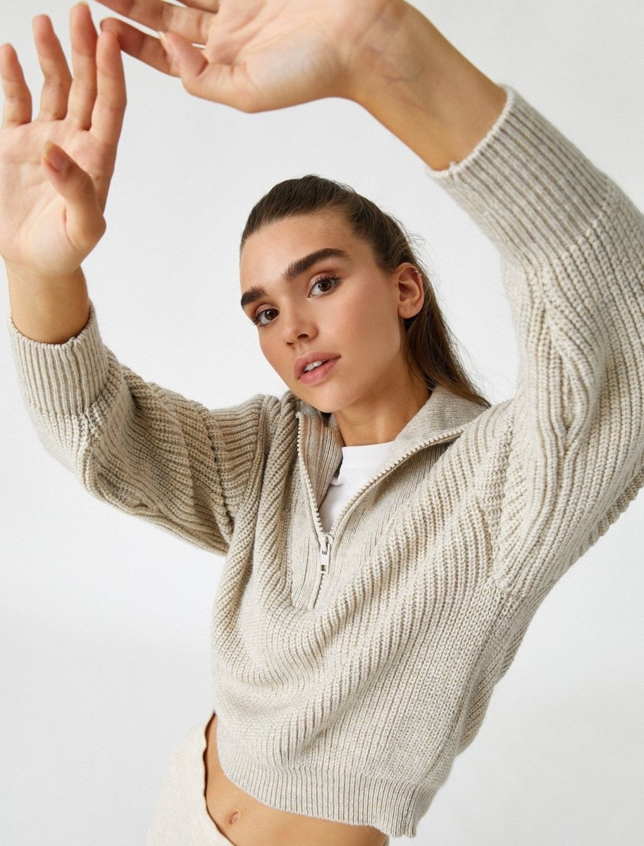 Halfzip Collar Sweater in Cream - Usolo Outfitters-KOTON