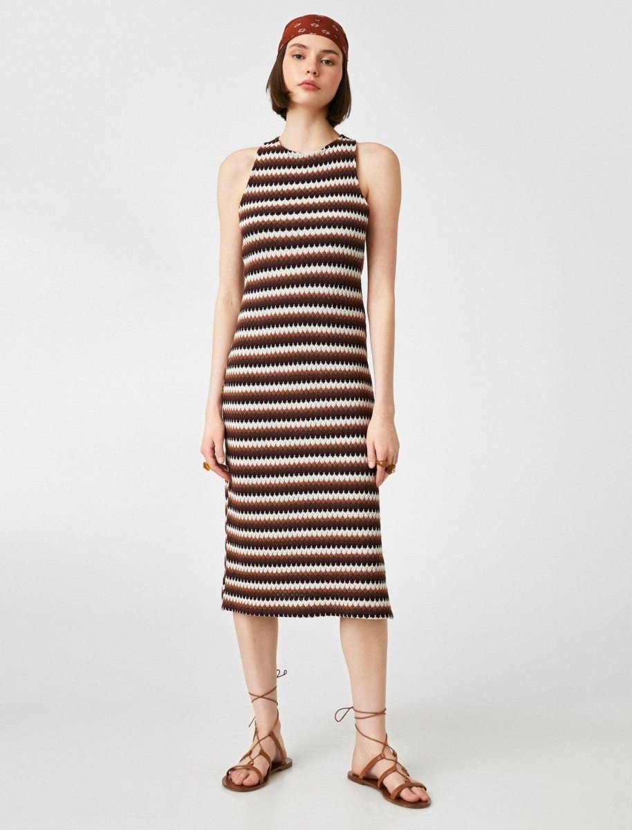 High Neck Crochet Dress in Multi Stripe - Usolo Outfitters-KOTON