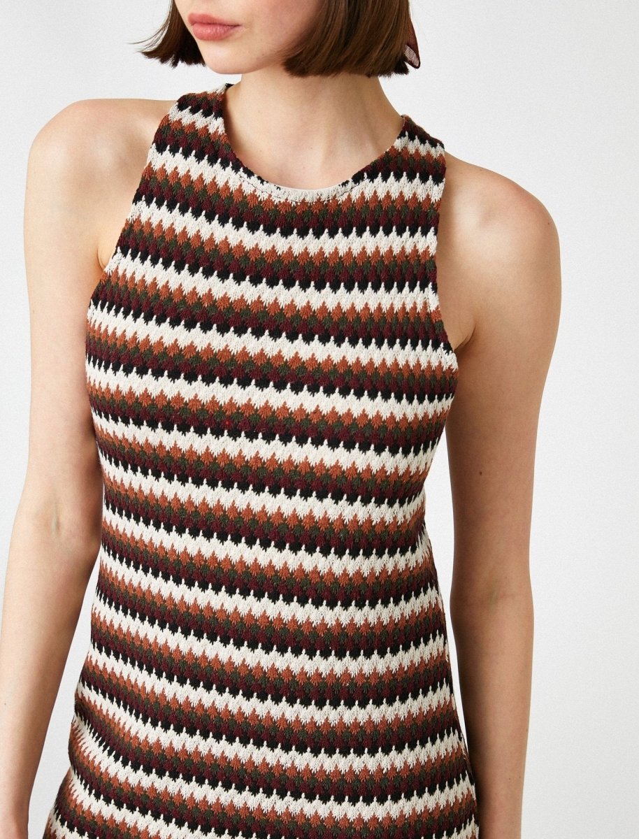 High Neck Crochet Dress in Multi Stripe - Usolo Outfitters High Neck Crochet Dress in Multi Stripe - Usolo Outfitters
