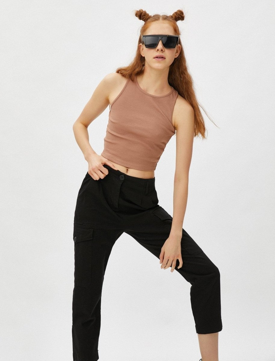 High Neck Crop Tank in Cocoa - Usolo Outfitters-KOTON