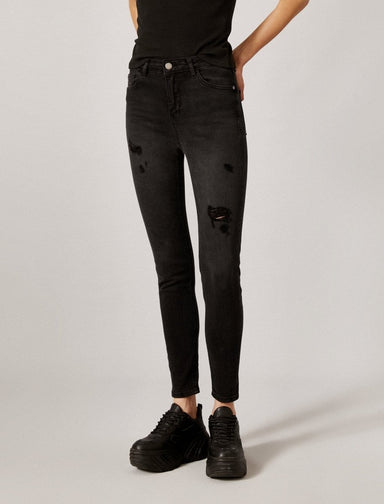 High Rise Destructed Skinny Jeans in Black - Usolo Outfitters-KOTON