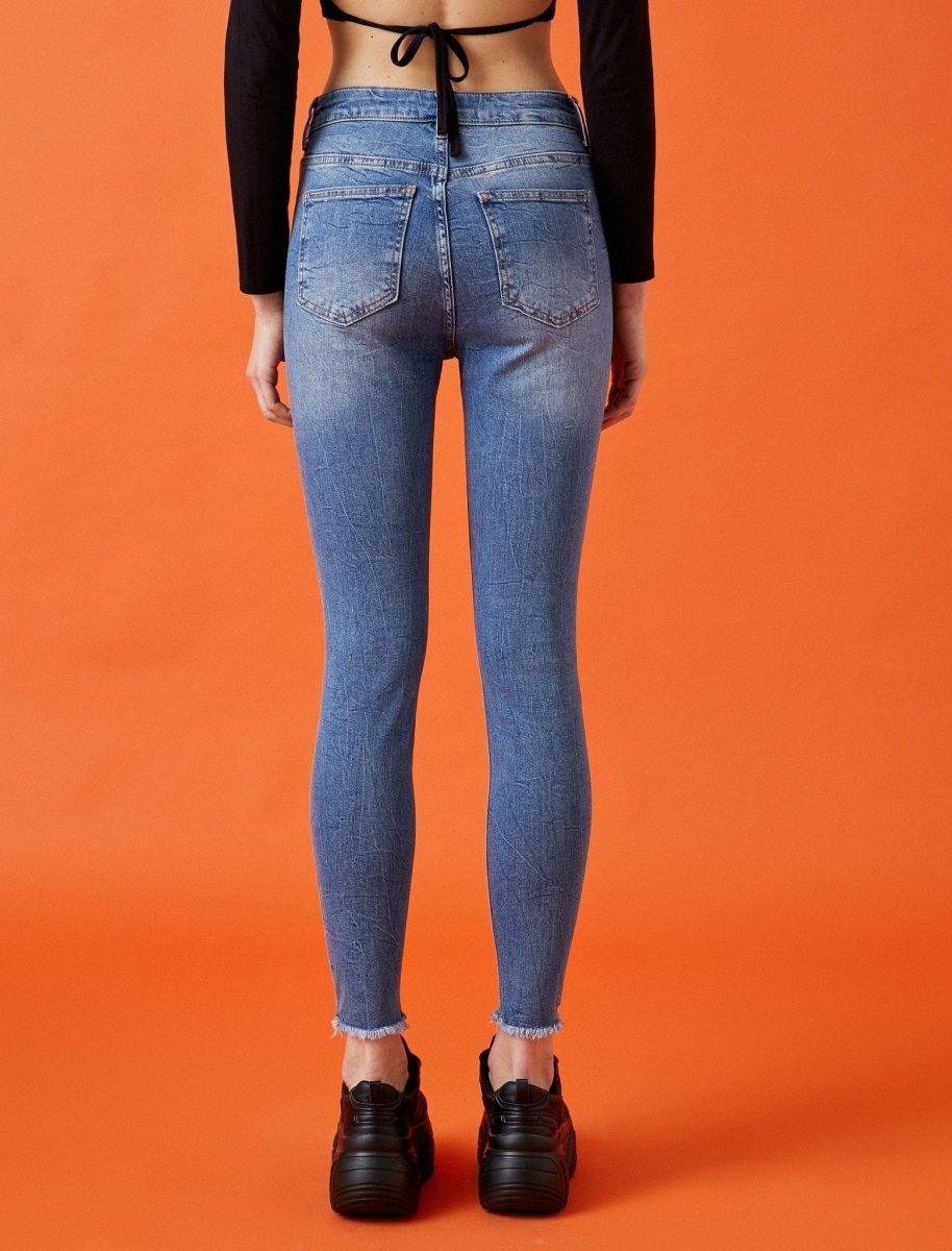 High Rise Destructed Skinny Jeans in Light Indigo - Usolo Outfitters-KOTON