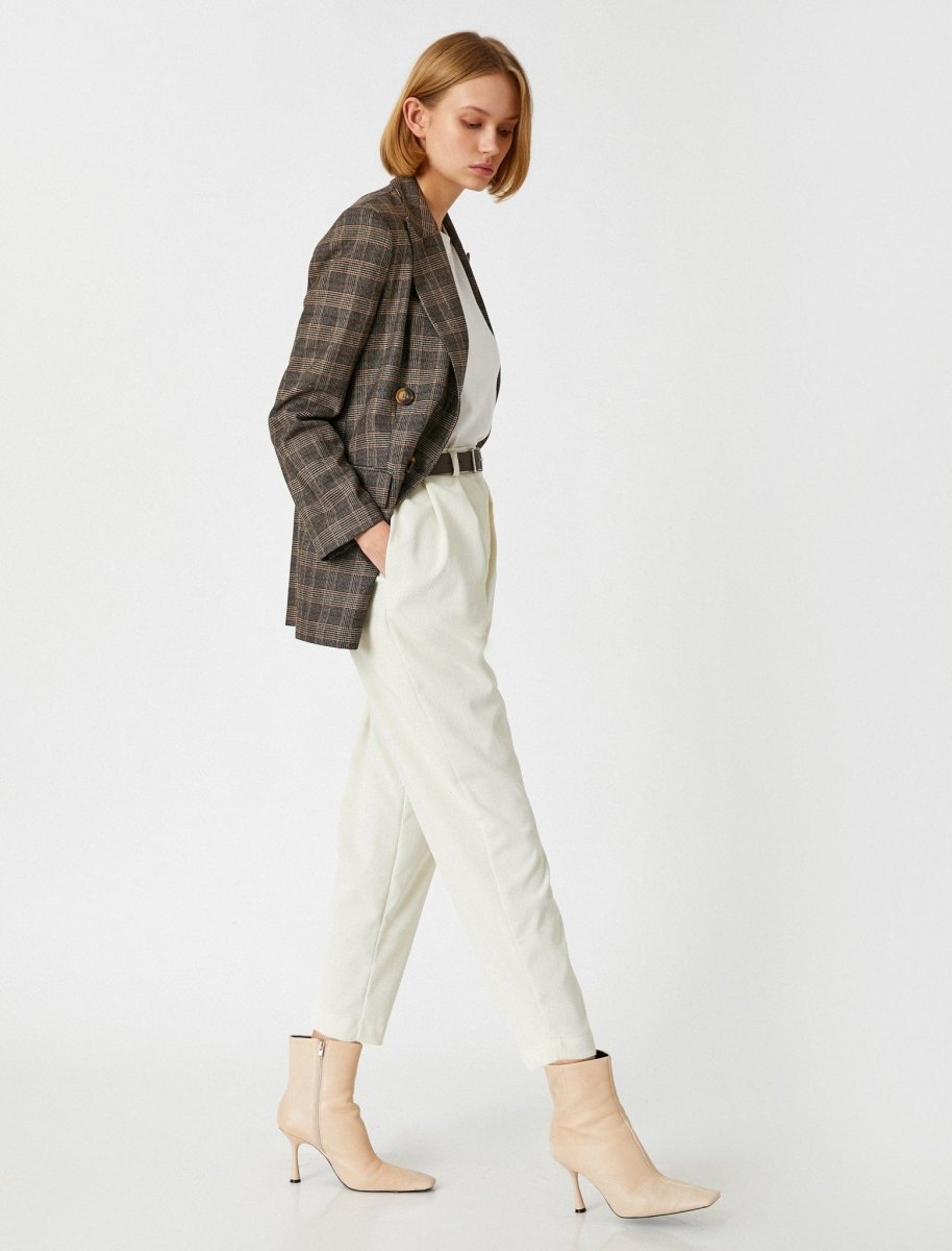 High Rise Pleated Ankle Pants in Cream - Usolo Outfitters-KOTON