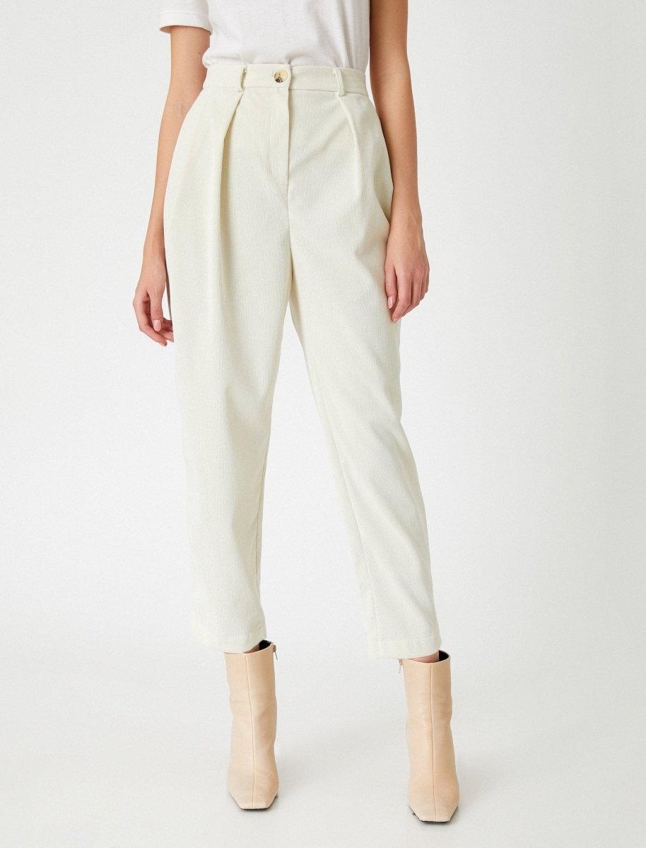 High Rise Pleated Ankle Pants in Cream - Usolo Outfitters-KOTON
