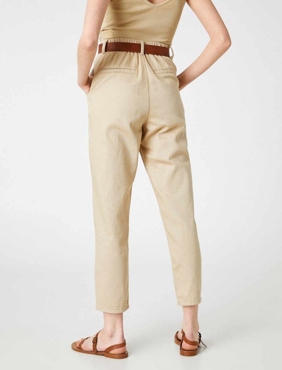 High Waist Belted Twill Pants in Sand - Usolo Outfitters-KOTON