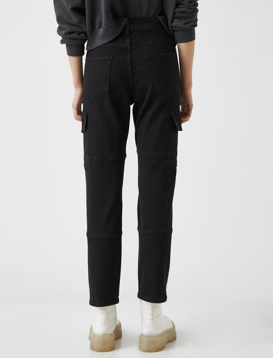 High Waist Cargo Jeans in Black - Usolo Outfitters-KOTON