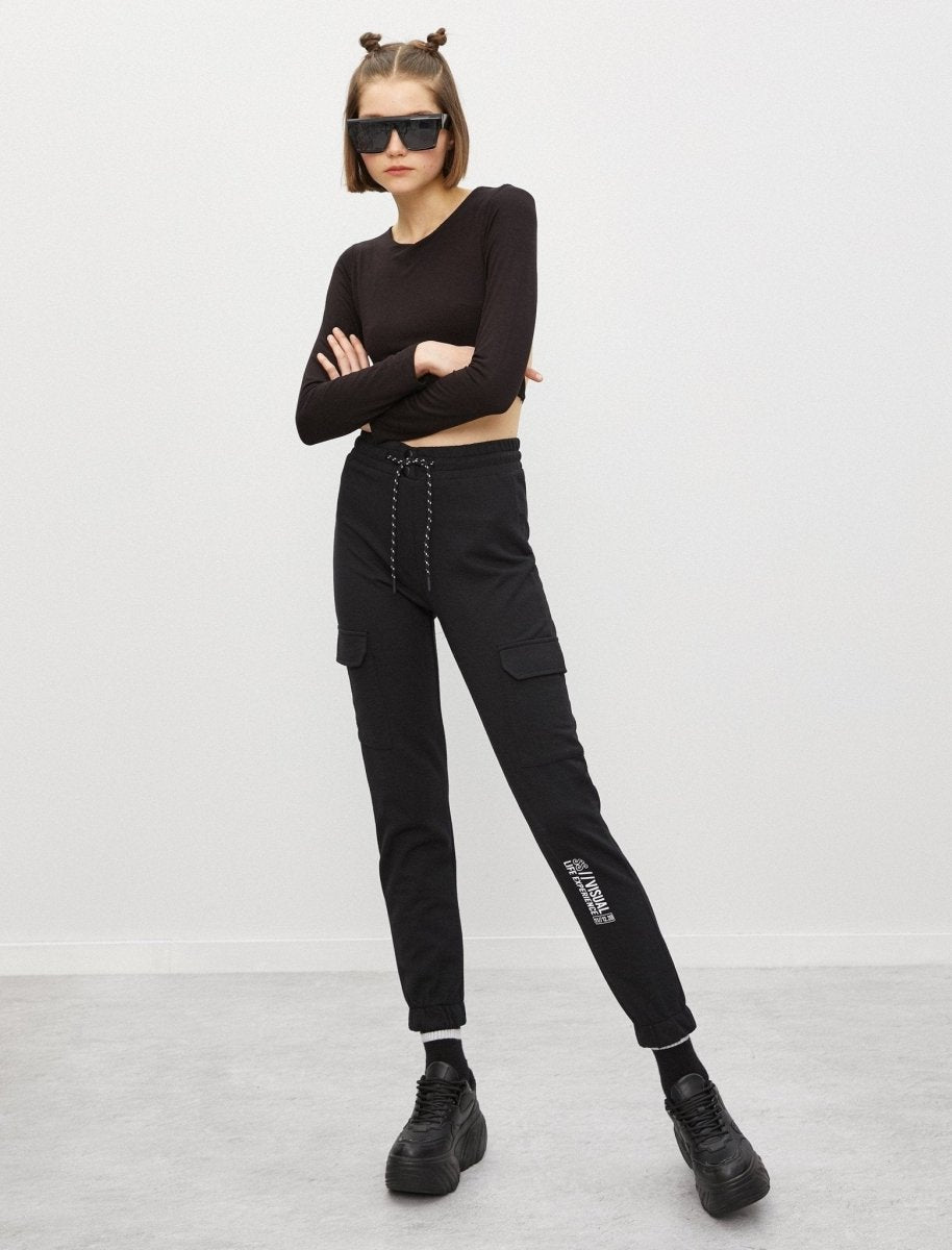 High Waist Cargo Sweatpants in Black - Usolo Outfitters-KOTON