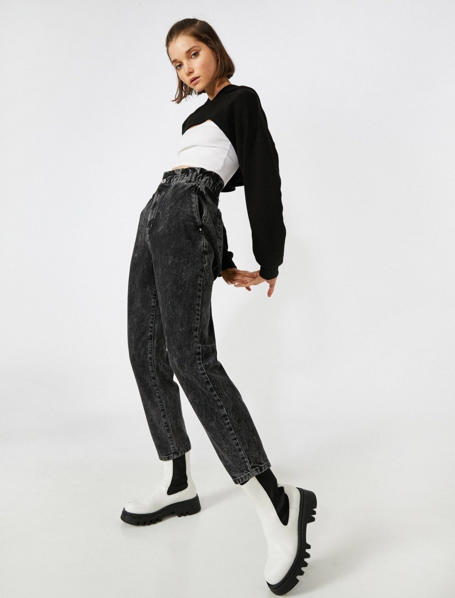 Pants Pantalon Negro Paper Bag High Waist Paperbag Jeans In