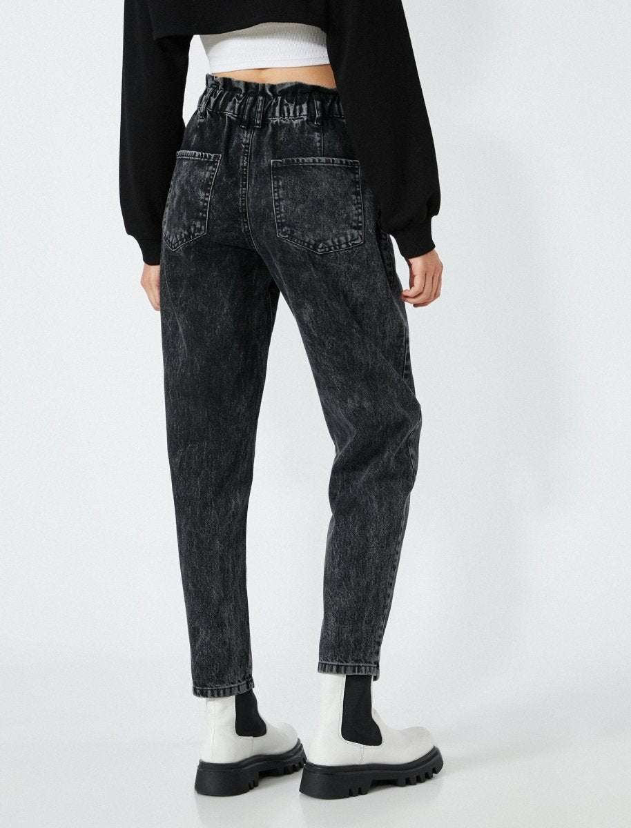 High Waist Paperbag Jeans in Black - Usolo Outfitters-KOTON