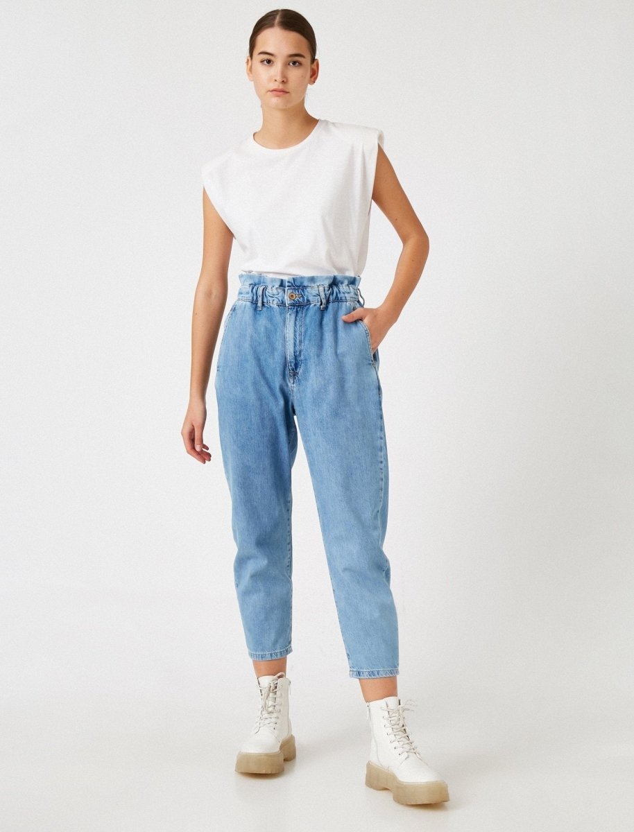 High Waist Paperbag Jeans in Light Indigo Usolo Outfitters