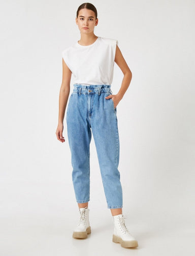 High Waist Paperbag Jeans in Light Indigo - Usolo Outfitters-KOTON