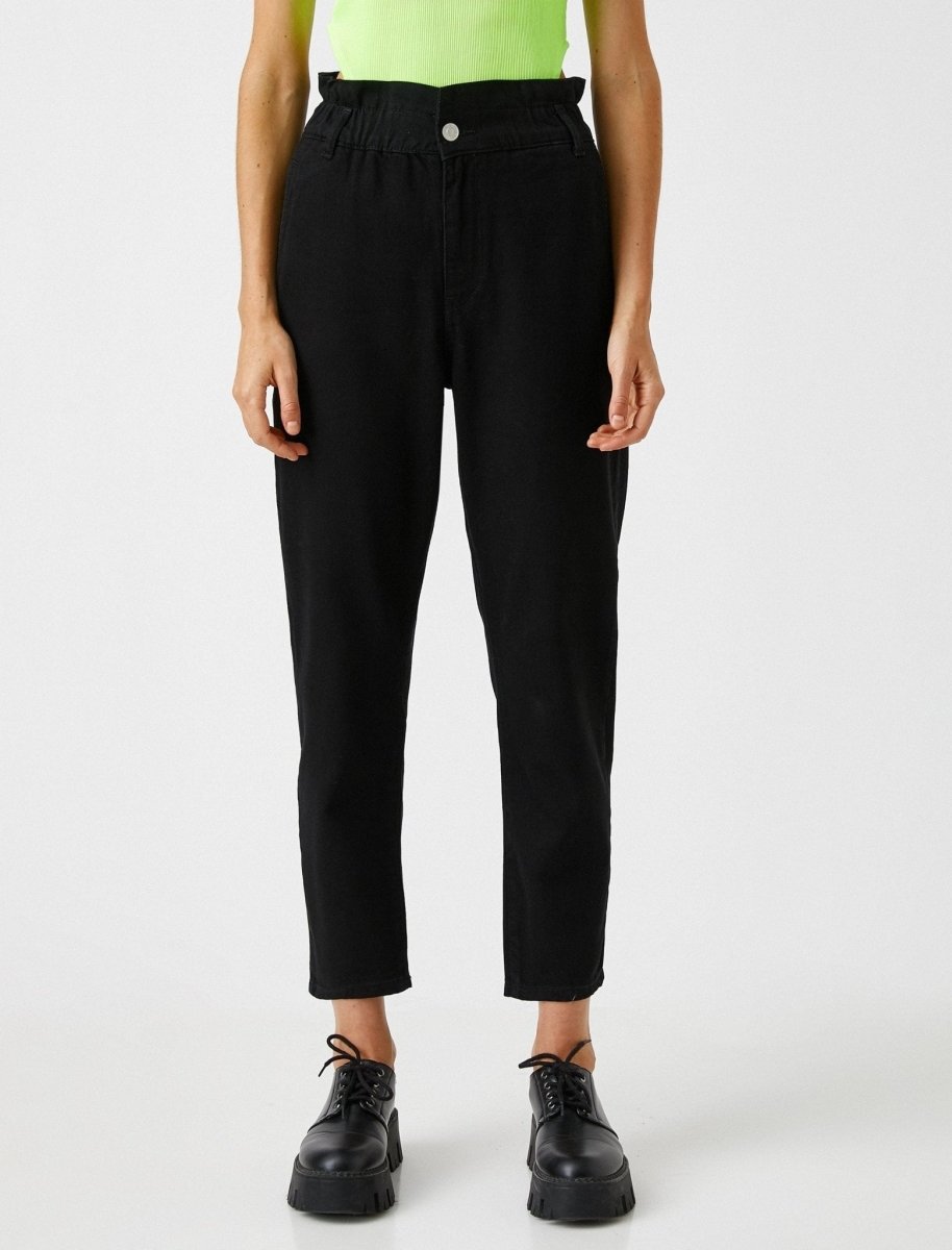 High Waist Paperbag Twill Trousers in Black - Usolo Outfitters-KOTON