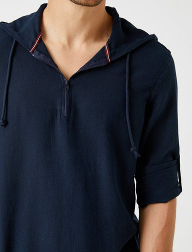 Hooded Cotton Shirt in Indigo - Usolo Outfitters-KOTON