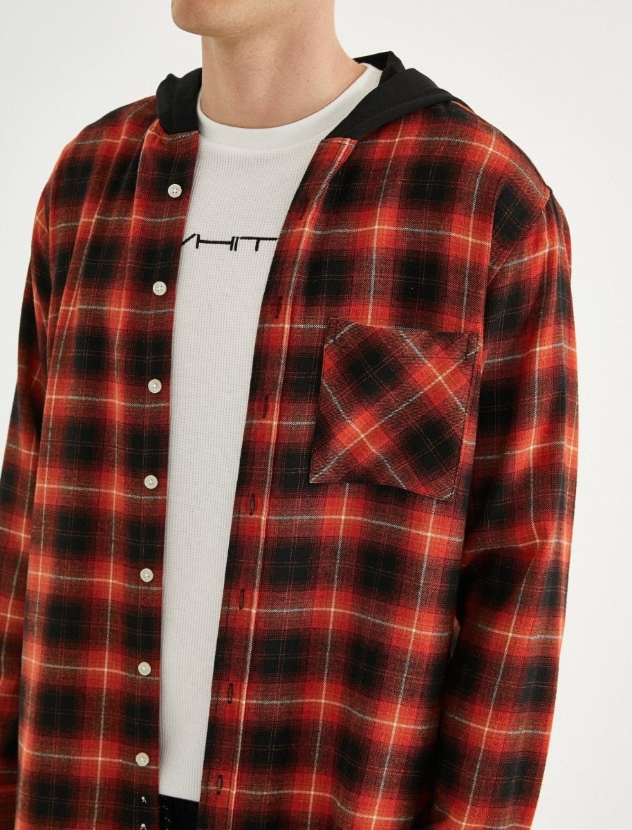 Hooded Flannel Shirt in Red - Usolo Outfitters-KOTON
