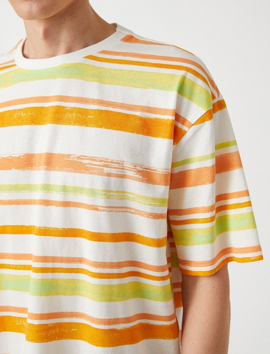 Horizontal Stripe T-shirt in Orange - Usolo Outfitters-KOTON