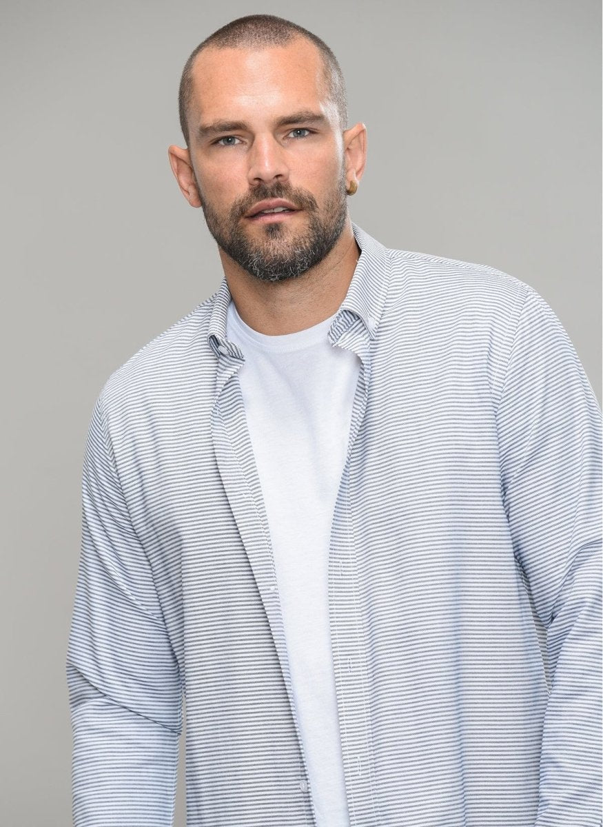 horizontal stripe dress shirt Contrast Collar Horizontal Stripe Dress Shirt