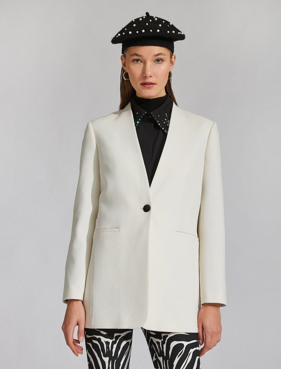 Inverted Lapel Oversize Blazer in White - Usolo Outfitters-KOTON