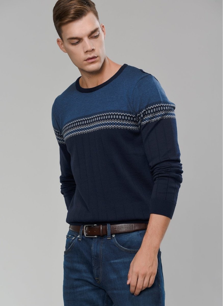 Jacquard Crew Neck Sweater - Usolo Outfitters-PEOPLE BY FABRIKA
