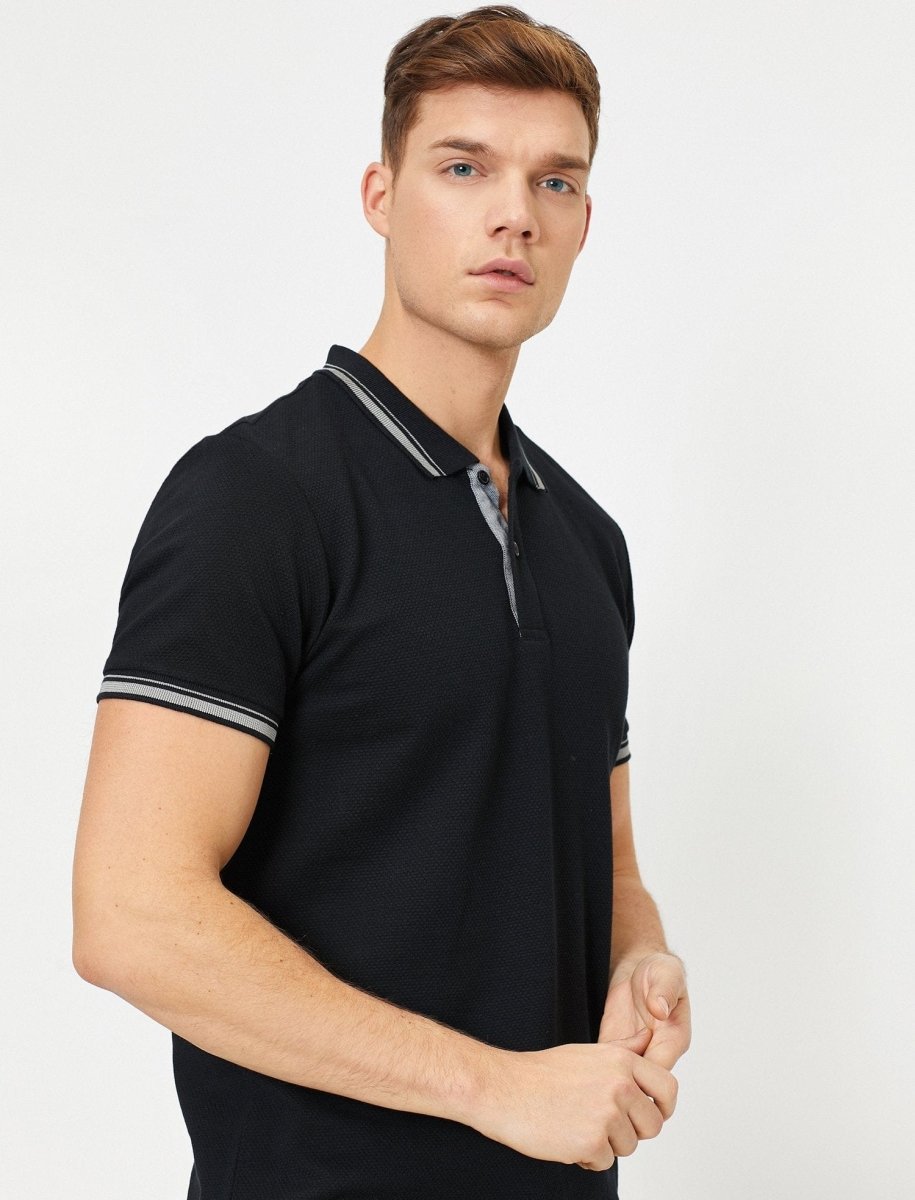 Jacquard Polo Shirt in Black - Usolo Outfitters-KOTON
