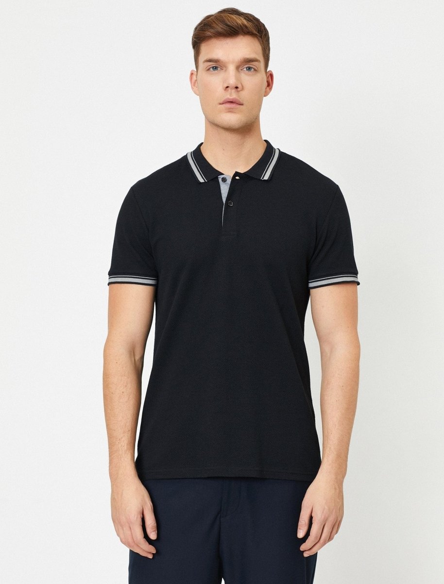 Jacquard Polo Shirt in Black - Usolo Outfitters-KOTON