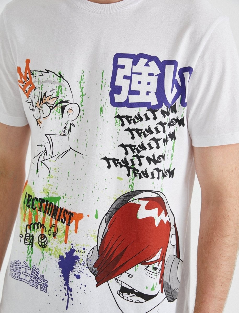 Japanese Anime Graphic T-Shirt in White Usolo Outfitters