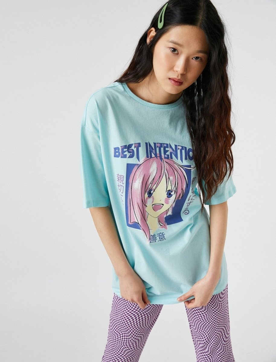 Japanese Oversize Anime Girl T-shirt in Blue - Usolo Outfitters-KOTON
