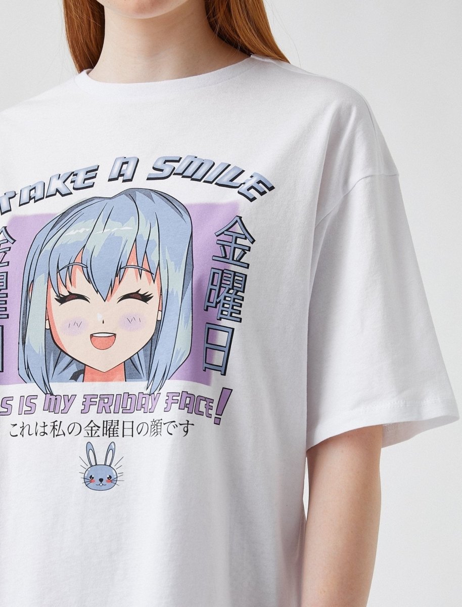 Japanese Oversize Anime Girl T-shirt in White Usolo Outfitters