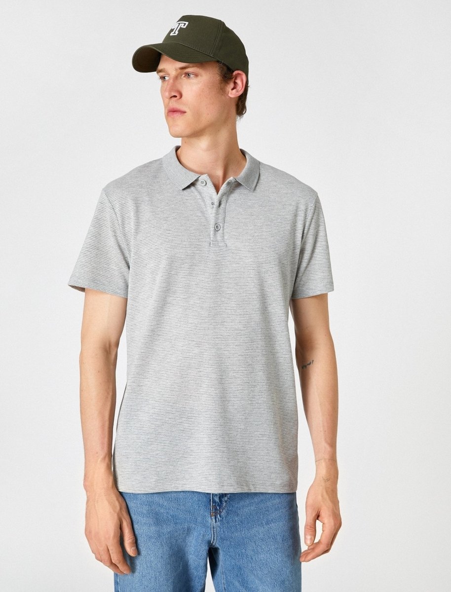 Jersey Polo Shirt in Grey Stripes - Usolo Outfitters-KOTON