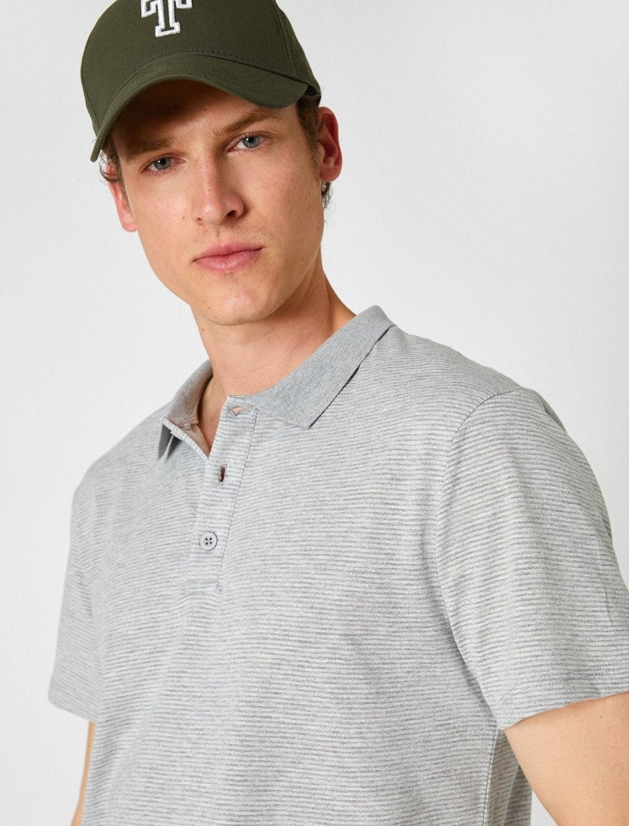 Jersey Polo Shirt in Grey Stripes - Usolo Outfitters-KOTON