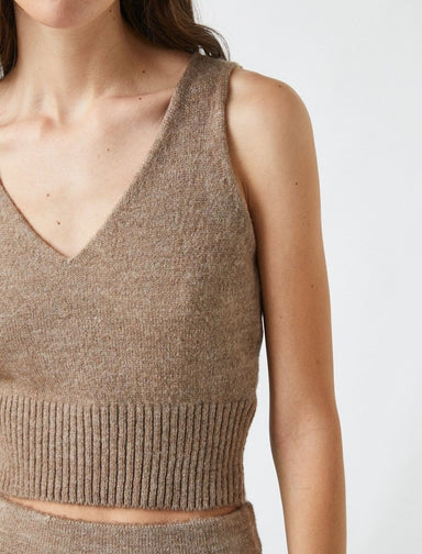 Knit Cropped Cami In Mink - Usolo Outfitters-KOTON
