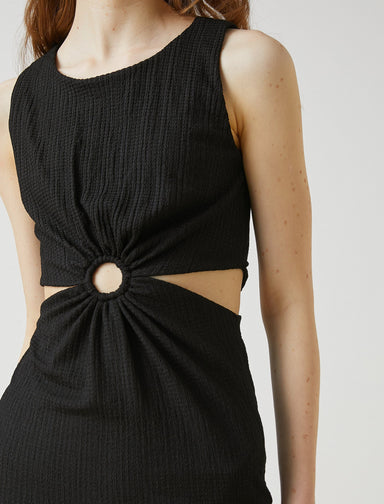 KOTON DRESSES Mini robe moulante à taille découpée en noir Usolo_Outfitters