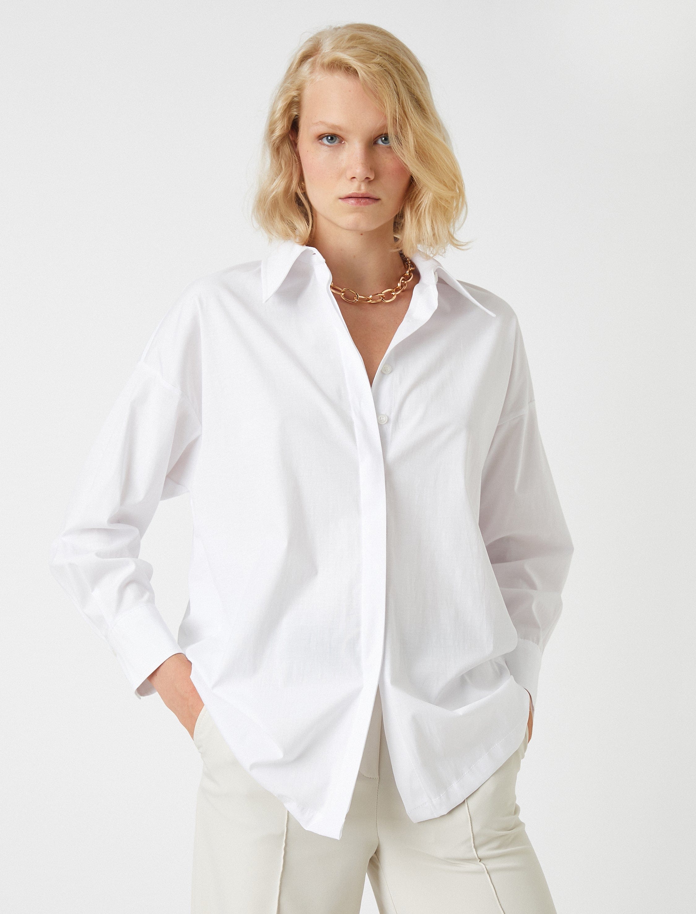 Oversized Button Up Dress Shirt in White Oversized Button Up Dress Shirt in White