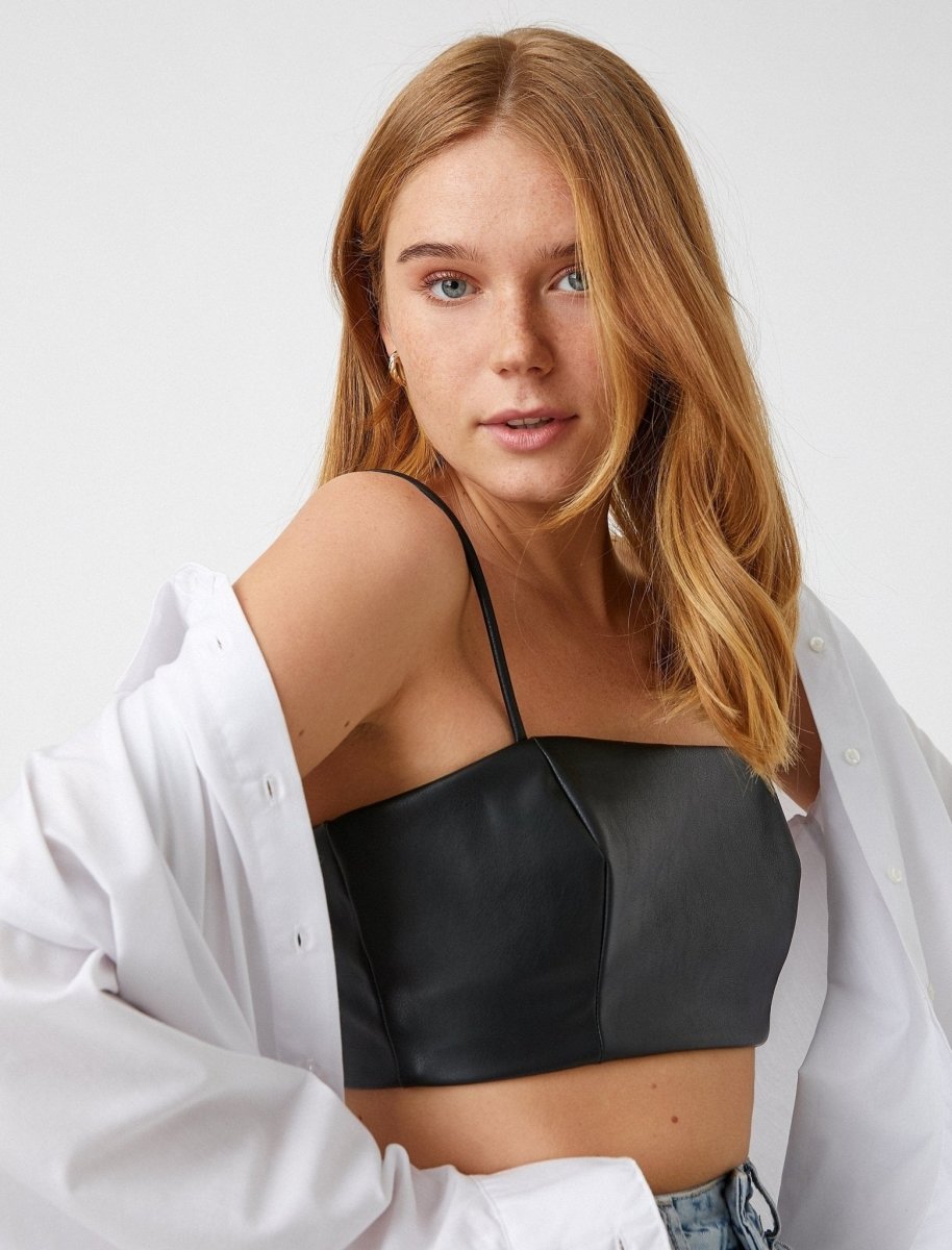 Leather Bra Top in Black - Usolo Outfitters