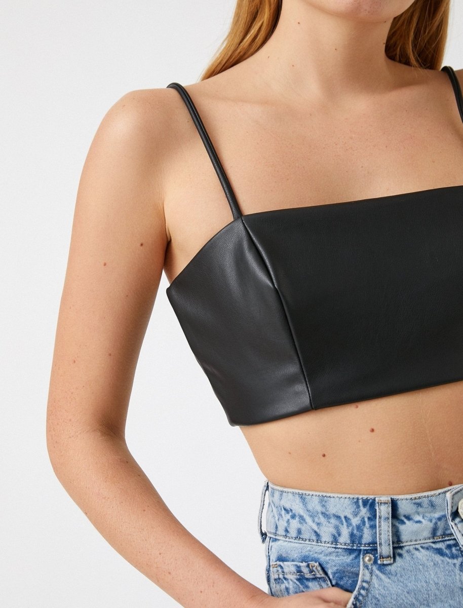 Leather Bra Top in Black - Usolo Outfitters-KOTON