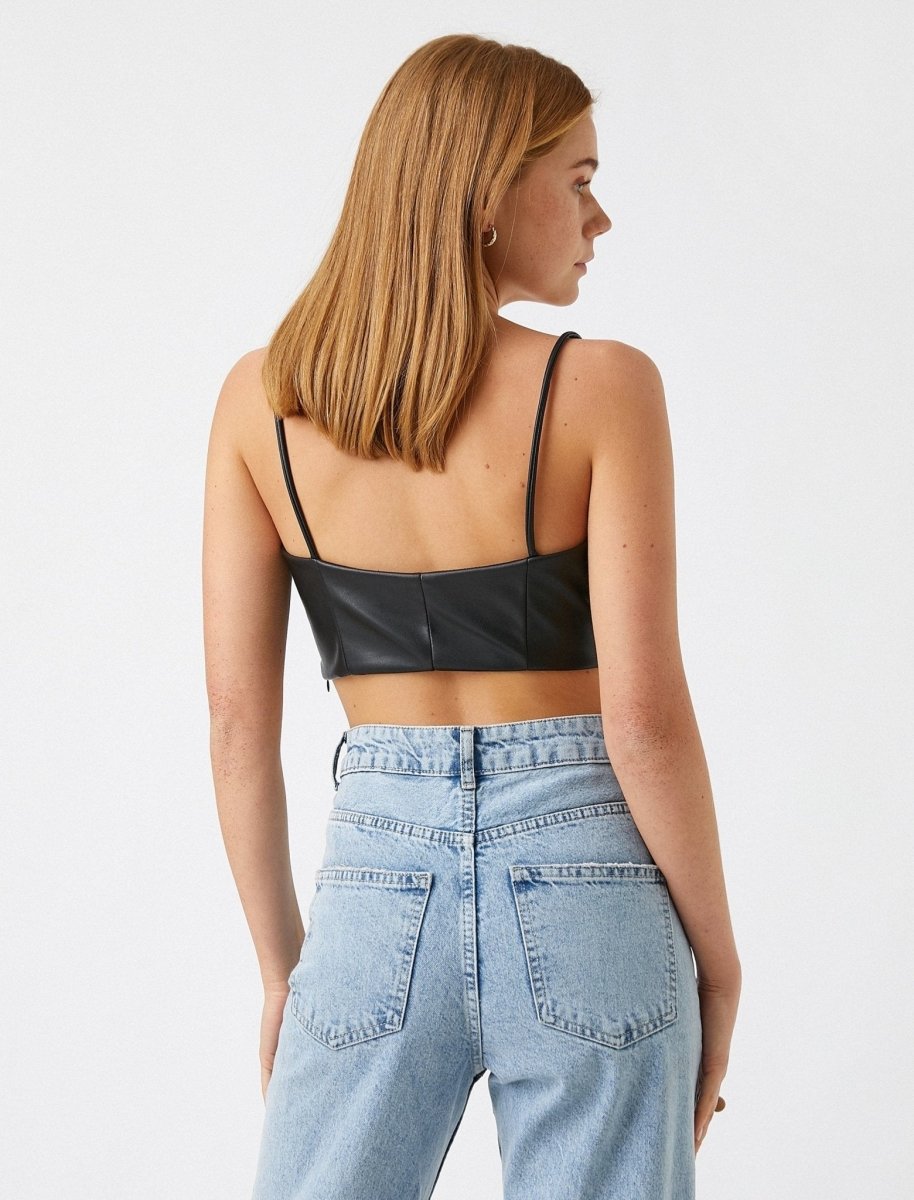 Ruched Front Strappy Crop Top in Black - Usolo Outfitters