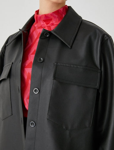 Veste chemise oversize en cuir noir - Usolo Outfitters-KOTON