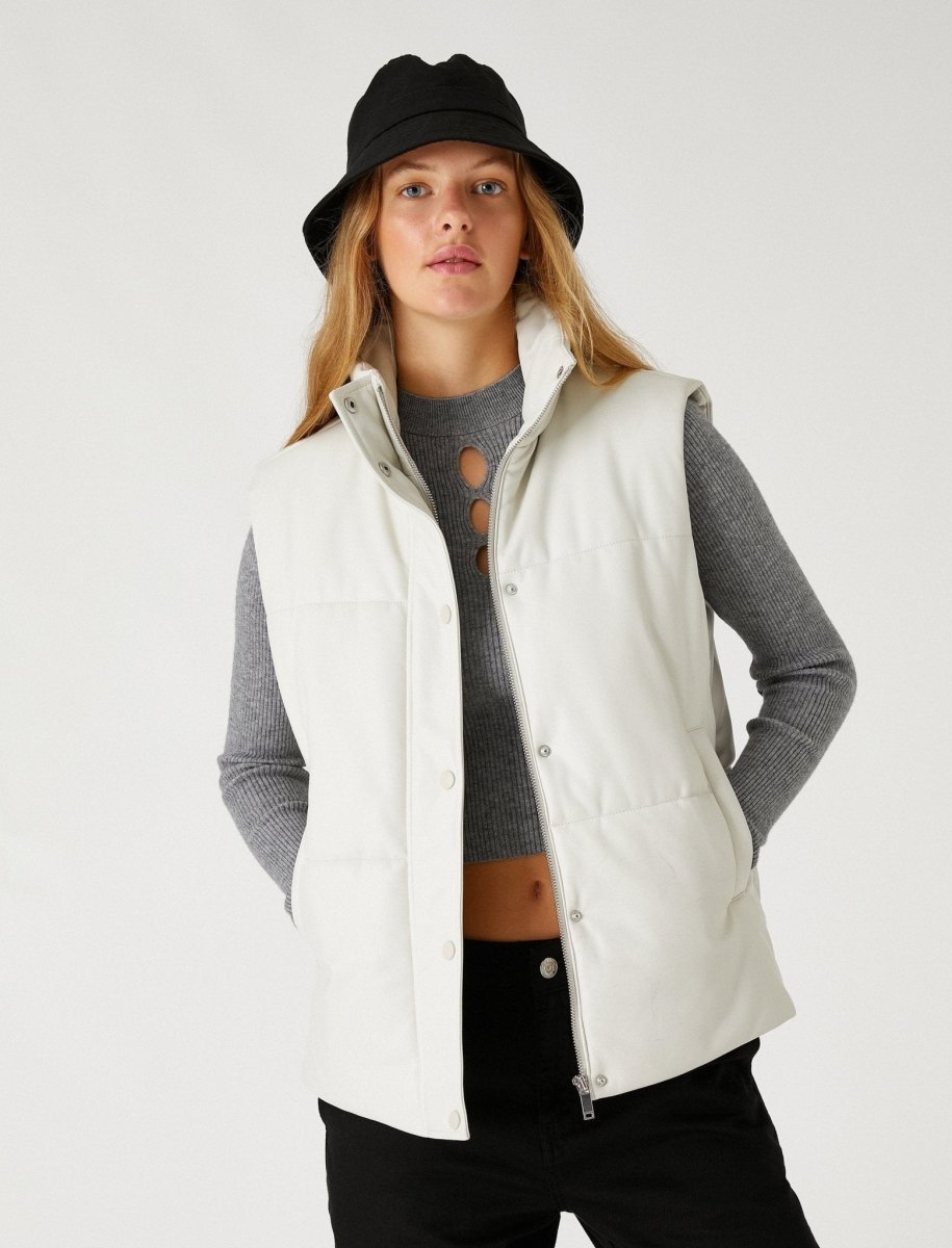 Leather Puffer Vest in Beige - Usolo Outfitters-KOTON