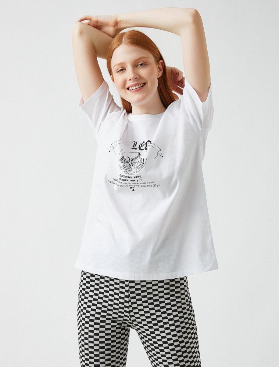 Leo Horoscope T-Shirt in White - Usolo Outfitters-KOTON
