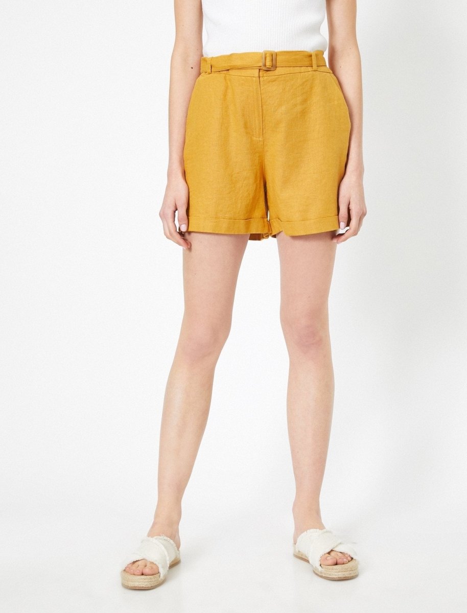 Linen Belted Shorts in Mustard - Usolo Outfitters-KOTON