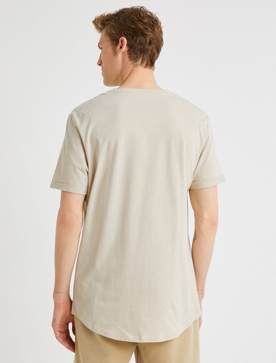 Long Fit Crew Neck T-Shirt in Beige - Usolo Outfitters-KOTON