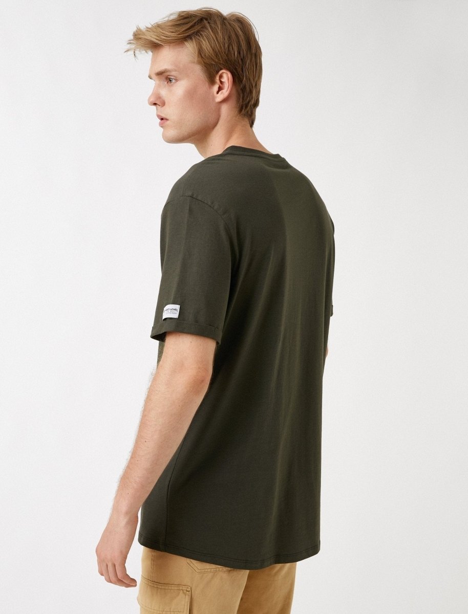 Long Fit Crew Neck T-Shirt in Dark Olive - Usolo Outfitters-KOTON